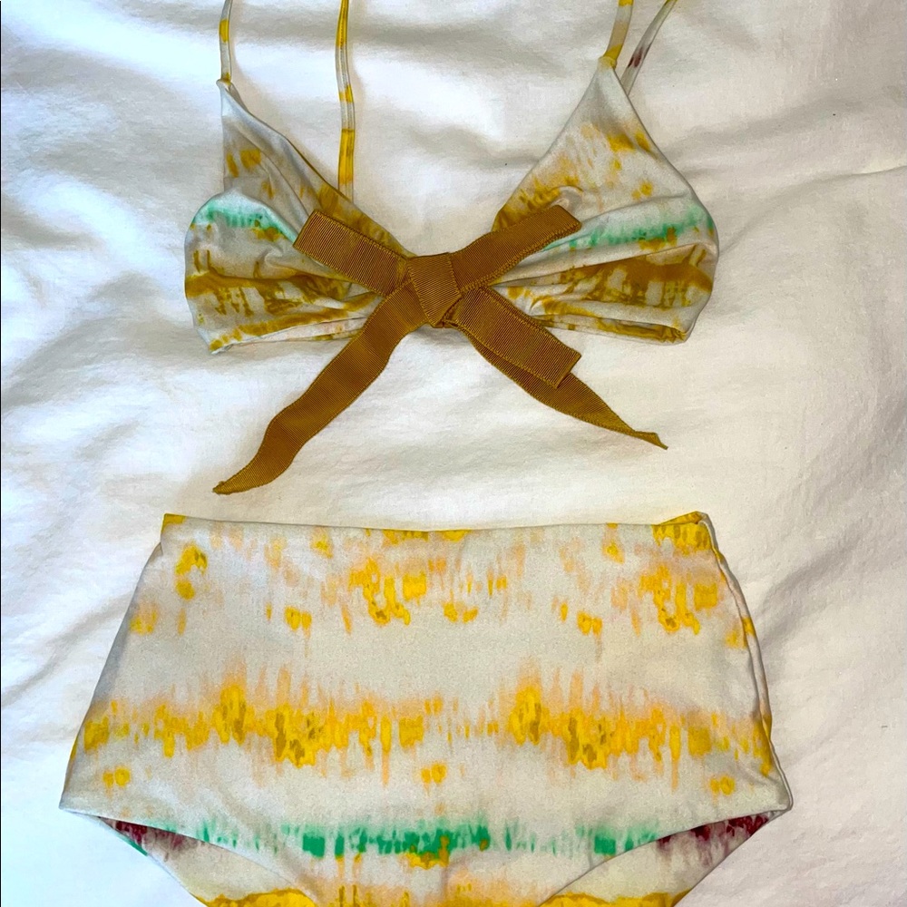 Silvia Tcherassi yellow tie dye high waisted bikini